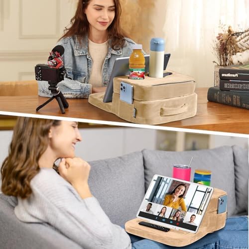 TabCouchCaddy - Couch Cup Holder Tray Pillow - Bed, Couch Caddy, Sofa, RV & Car - Holds Drinks, Snacks, Remotes, Phones, Kindle, Tablet | Bed Cup Holder (Beige) - Image 6