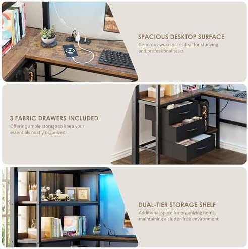 Garvee Twin Loft Bed with Desk and Stairs, Heavy Duty Loft Bed with RGB LED Lights, Charging Station, 3 Fabric Storage Drawers & 2 Open Shelves, No Box Spring Needed-Matte Black - Image 6