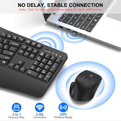 Wireless Keyboard and Mouse Combo, 2.4G Ergonomic Wave Keys(Graphite) - Image 5