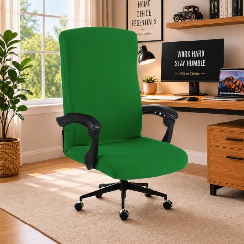 Stretch Computer Office Chair Cover with Durable Zipper - Universal Washable Removable Spandex Rotating Boss Chair Slipcovers - Anti-dust Soft Desk Chair Seat Protector for Dogs, Cats, Pets - Green by DivaenCamino