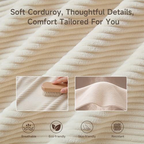 Reading Pillow for Bed, Cream Corduroy Backrest Pillow - Image 6
