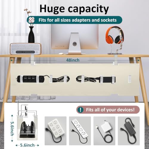 Extra Large 48" Under Desk Cable Management Tray for Standing Desk, No Drill Clamp On Wire Hider, Heavy Duty Anti-Sag Cord Organizer, Cable Tray for Studio & Dual Monitors (Beige, 48") - Image 2