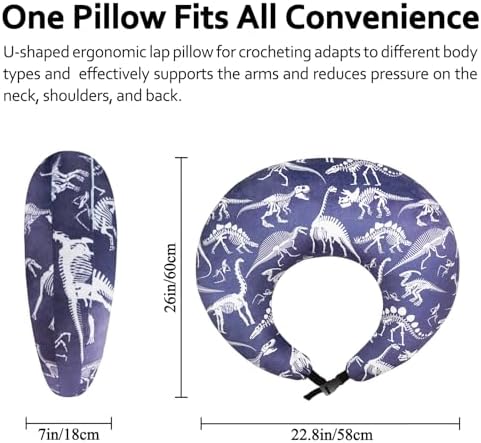 Ergonomic U-Shaped Gaming & Lap Pillow for Crocheting - Cute Dinosaur Crochet Pillow with Elbow & Arm Support, Lap Desk Pillows for Reading, Playing or Crocheting, Suitable for Adults - Blue - Image 2