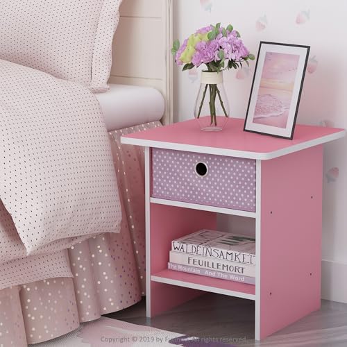 Furinno Dario End Table / Side Table / Night Stand / Bedside Table with Bin Drawer, 2-Pack, Pink/Light Pink - Image 2