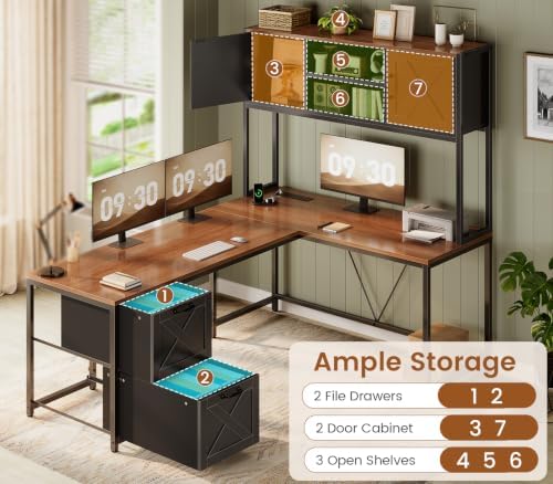 SEDETA Farmhouse Reversible L Shaped Coner Gaming Desk with Drawers, Hutch - Image 5