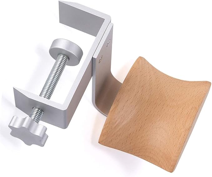 Beech Wood & Silver Clamp Type Headphone Holder Stand Hanger Bracket Wood Headphone Headset Hanger Holder Clamp Rack Hook Under Desk Table Headphone Hanger Holder for Audio,Studio&Gaming Headphones - Image 3