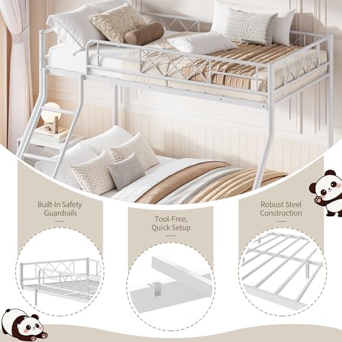 Garvee Bunk Bed Twin Over Full for Adults & Teens, Heavy Duty Metal with Ladder & Safety Rails, No Box Spring Required, Space Efficient Furniture for Bedroom, Dorm, White - Image 6