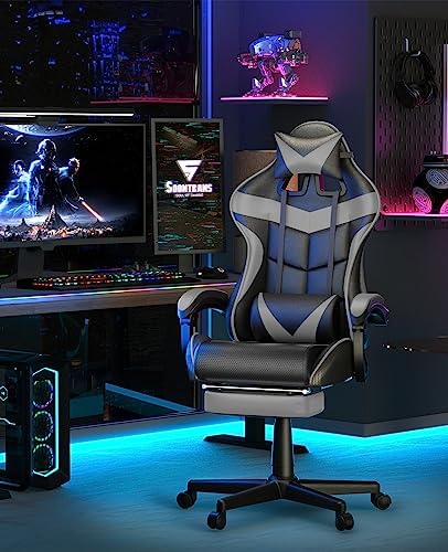 Soontrans Grey Gaming Chairs with Footrest,Ergonomic Computer Game Chair, Gamer Chair with Lumbar Pillow and Adjustable Headrest (Galaxy Grey) - Image 2