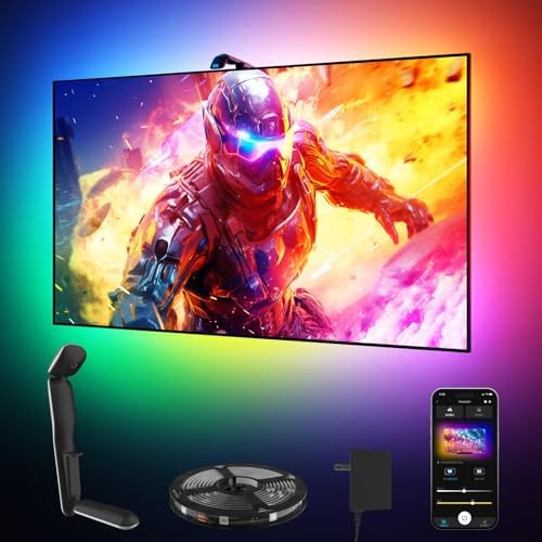 GIPOYENT TV LED Backlight with Camera, 10.5FT RGBIC Screen Sync Lights for 32–50 Inch TVs & PC Monitors, Music Sync LED Strip Lights with App for Gaming, Movies, Bedroom by GIPOYENT