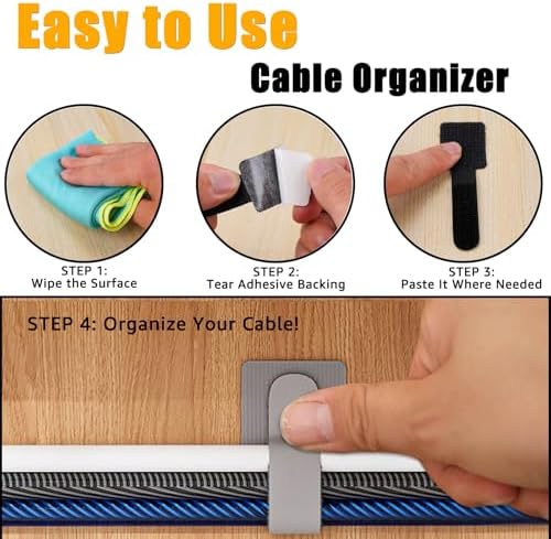 80PCS Hook and Loop Cable Straps, Cable Management Under Desk, Adhesive Cable Tie, Reusable Wire Organizer for Cords, Cord Management, Computer Accessories for Desk, Home Office Essentials, Black+Gray - Image 3