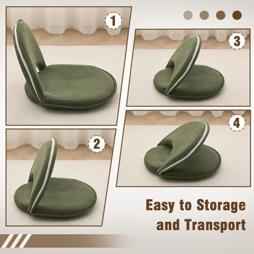 YOUKEEEJOJO Floor Chair 5-Position Adjustable Back Support Chair Foldable Camping, Floor Lounger,Corduroy Fabric, Video-Gaming Reading Watching, Indoor Outdoor Use(Green) - Image 4