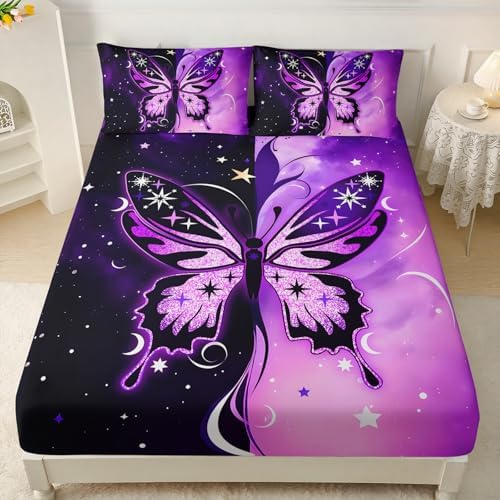 HOSIMA Girls Butterfly Queen Bedding Sets,1 Fitted Sheet+2 Pillowcases. - Image 2