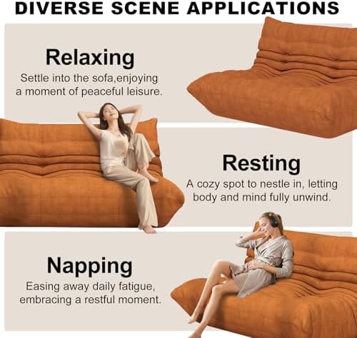 Full Foam Loveseat Sofa, Adult Bean Bag Floor Couch with Waterproof Fabric | Dark Orange, armless fireside shape for living rooms, apartments, offices, reading corners, movie nights, and daily lounging. - Image 4