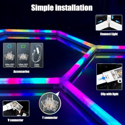 25Pack RGB Hexagon led Garage Lights,5 Hexagon Light with Multi Color,Dimmable&Speed Adjustable RGB Hex Wall Lights,DIY Design for Remote Control & Smart App Control Music Modes - Image 4