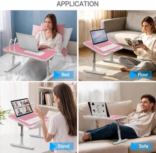 Lap Desk with Cooling Fan, LED Light and USB Port, Adjustable Laptop Desk with Storage Drawer, Foldable Laptop Table for Bed Sofa Work Study, Portable Computer Desk (Pink) - Image 7