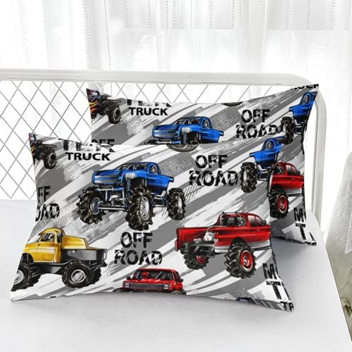 AILONEN Kids Boys Monster Truck Bedding Twin XL Size,Cartoon Truck Fitted Sheet Set Decor,Car Colorful Soft Vehicle Truck Kids Fitted Sheet with 2 Pillowcases,3 Pieces - Image 4