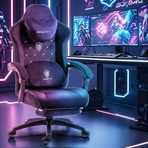 Dowinx Gaming Chair with Heated Massage Lumbar Support,Big and Tall Fabric Gaming Chairs for Adults with Footrest, Ergonomic Computer Game Chair with Poket Spring Cushions, 350lbs, Black and White - Image 2