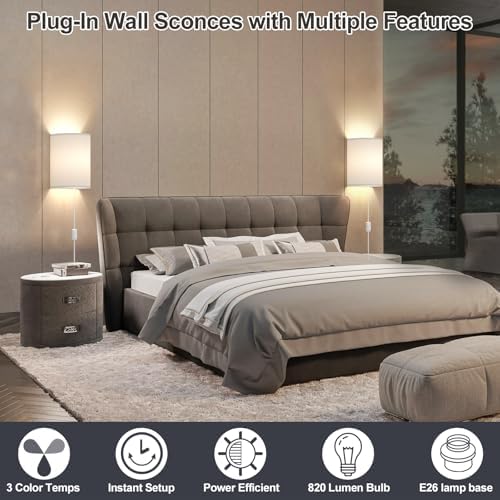 Yunaking Plug in Wall Sconces Set of Two Wall Lights with On/Off Switch - Image 2
