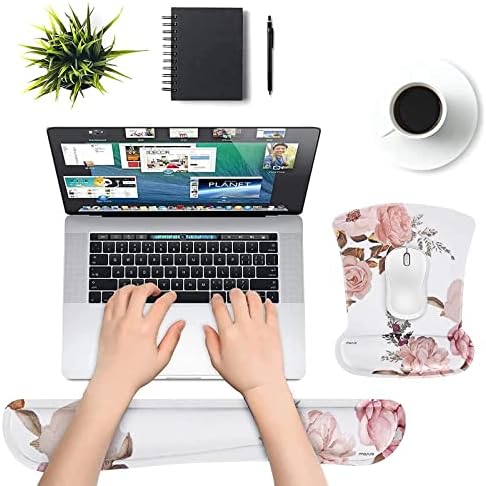 MOSISO Peony Wrist Rest Support for Mouse Pad & Keyboard Set, White - Image 2