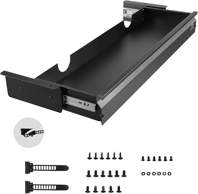 VEVOR Under Desk Drawer Slide Out, 33inch Under Desk Mounted Pull-out Drawer Attachment, Hidden Under Counter Drawers for office Home Sit Stand Workstation, Black by VEVOR