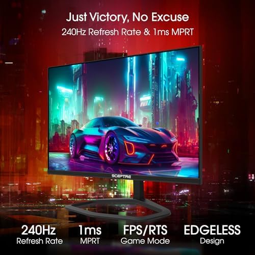 Sceptre New 24.5-inch Gaming Monitor 240+Hz 1ms DisplayPort x2 HDMI x2 100% sRGB AMD FreeSync Premium Build-in Speakers, Machine Black 2025 (E255B-FWD240 Series) - Image 3