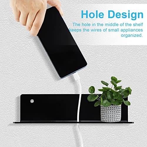 9 Inch Acrylic Floating Shelf No Drill Adhesive Wall Shelf Set of 4 for Funko Pop Storage, Floating Shelves Damage-Free Expand Wall Space for Living Room, Bathroom, Gaming Room, Office - Black - Image 4