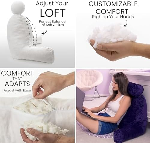 Husband Pillow XXL The Original for Adults - 30" Tall Backrest for Sitting Up in Bed - Firm Support Reading & Bed Rest Pillows for Adults, Neck Roll, Removable Cover - TV - Purple - Image 2