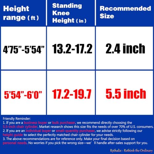 5.5" Short Office Chair Cylinder Replacement | Heavy Duty 1000lbs Class 4 Hydraulic Lift with Silent 360° Rotation, Universal Fit for Sinking Desk/Gaming Chairs - Image 4