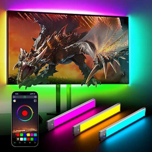 LEPOTEC 3 Pcs RGB LED Wall Lights,Wall Sconces Lamp with App Remote Control,Gaming Light Bar,Under Cabinet Lighting with Music Sync,Rechargeable Battery Operated Night Closet Light for Living Room by Home
