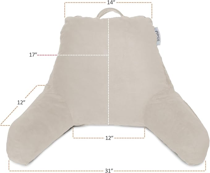 Nestl Reading Pillow with Portable Laptop Lap Desk - Shredded Memory Foam Back Support Pillow for Sitting Up in Bed and Couch Rest Pillows with Arms, Bed Tray Table with Foldable Legs, Linen - Image 2
