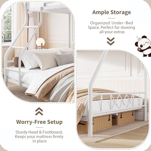 Garvee Bunk Bed Twin Over Full for Adults & Teens, Heavy Duty Metal with Ladder & Safety Rails, No Box Spring Required, Space Efficient Furniture for Bedroom, Dorm, White - Image 4