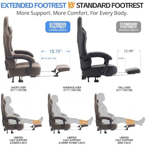 Gaming Chair Breathable Leather with Pocket Spring Cushion, Wide and High Ergonomic Office Chair with Headrest, Computer Gaming Chair with Footrest for Adult and Teen (Grey Leather) - Image 4