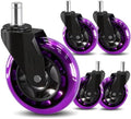 Office Chair Caster Wheels Replacement 3 Inch Roller Blade, Set of 5 | Purple Heavy Duty Quiet No Scratch Rubber Gaming Chair Wheel for Hardwood Floor Carpet, 11mm Universal Fit/Not Fit 1KEA by TESUMI
