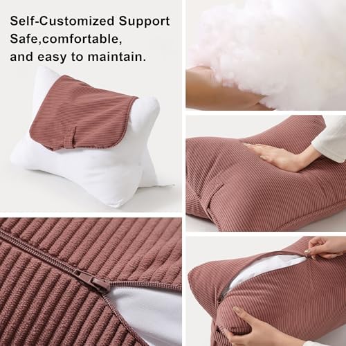 Pat. Pend. Corduroy Back Pillow for Sitting Up & Reading, Ergonomic Triangle Lumbar Support Cushion for Sofa, Armchair & Bed, Removable Cover, Brick Brown - Image 5