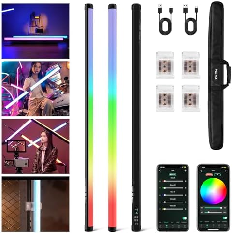 VILTROX K90 2 Pack RGB Tube Light, 30W 38inch Large RGBWY Photography LED Video Stick Light Wand with APP/2.4G/Remote Control, CRI 97+, 26 Scenes, 2500K-8500K, 14.8V/3300mAh Battery, Magnetic Chip by ViltroxOfficial