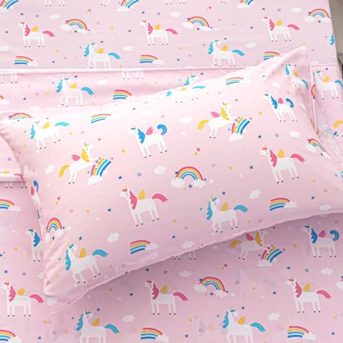 Twin Sheets Set for Girls Kids - 3-Piece Cute Unicorn Bedding Set, Breathable Pink Rainbow 3D Fitted Sheets with 14" Deep Pocket, Ultra-Soft Lightweight Bedroom Essentials - Image 5
