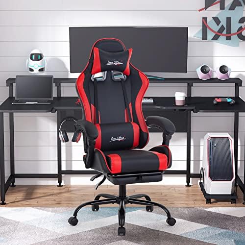 Gaming Chair Office Chair Desk Chair with Footrest Lumbar Support Headrest Armrest Task Rolling Swivel Ergonomic E-Sports Adjustable PC Gamer Chair (Red) - Image 2