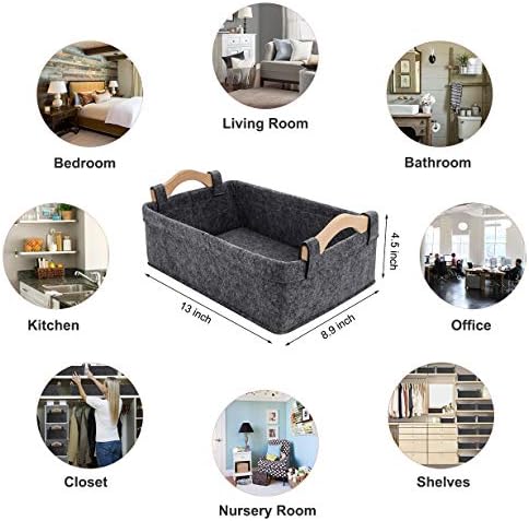 Collapsible Storage Basket Medium Rectangle Felt Fabric Baskets Storage Bins Organizer for Underwear Socks Bra Towel Toiletry Baby Products Storage Basket Light Gray - Image 3