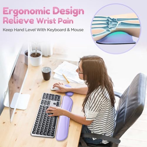 Gimars Upgrade Enlarge Gel Memory Foam Set Keyboard Wrist Rest Pad, Mouse Wrist Cushion Support for Office, Computer, Laptop, Mac, Comfortable, Lightweight for Easy Typing Pain Relief, Purple - Image 2