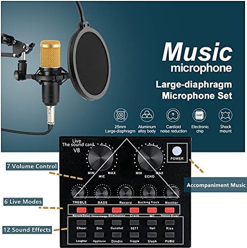 Podcast Equipment Bundle, BM-800 Recording Studio Package with Voice Changer, Live Sound Card - Audio Interface for Laptop Computer Vlog Living Broadcast Live Streaming YouTube TikTok (AM100-V8) - Image 3