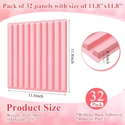 Nuanchu 32 Pcs 3D Wall Panels, 12"x12" PVC Fluted Tiles, Pink - Image 2
