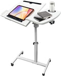 Overbed Table with Wheels Adjustable Height, Tiltable Desktop with Tray, Over Bed Table Rolling Bedside Tables, Medical Mobile Standing Desk, for Hospital Office Bedroom Sofa, White by YAQUHO