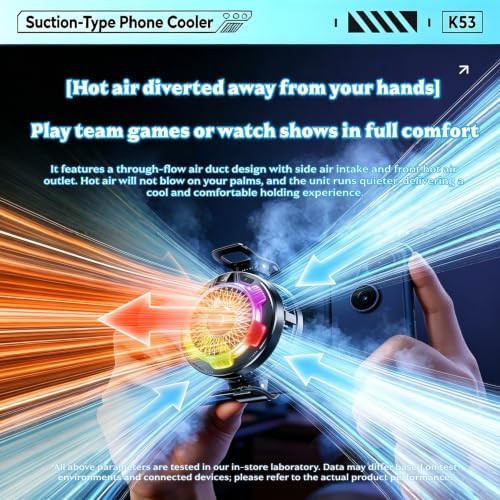 Magnetic Phone Cooler for Gaming, RGB Semiconductor Cooling Fan for iPhone and Android Phones, Portable Mobile Phone Radiator with 3 Cooling Modes, Quiet Cooling Fan for Gaming (Black) - Image 4
