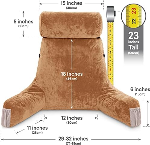Husband Pillow Medium Reading Pillow with Arms - 23" Backrest for Sitting Up in Bed - Firm Support Bed Rest Pillow for Adults, Neck Roll, Removable Cover - TV, Reading, Lounging - Tan - Image 4