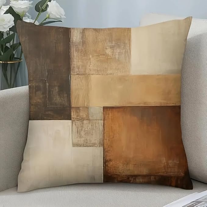 Decorative Throw Pillow Covers, Modern Abstract Brown Geometric Pattern, Set of 2，16x16 Pillows Linen Pillowcase，Modern Decorative Square Pillowcases for Sofa Couch Bedroom Living Room Car - Image 2