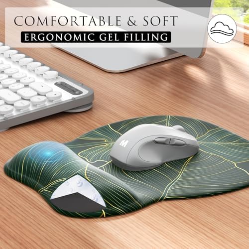 MROCO Ergonomic Mouse Pad with Gel Wrist Rest, 9.4 x 8.1 in, Green Leaves - Image 4