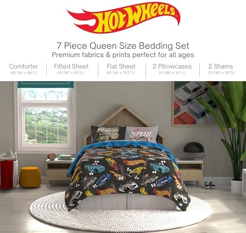 Hot Wheels Kids Bedding Super Soft Comforter and Sheet Set with Sham, 7 Piece Queen Size, (Officially Licensed Product) By Franco - Image 3