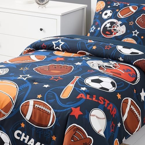 Twin Comforter Set for Boys - 5 Pieces Sports Bedding Twin Bedding Sets - Image 4
