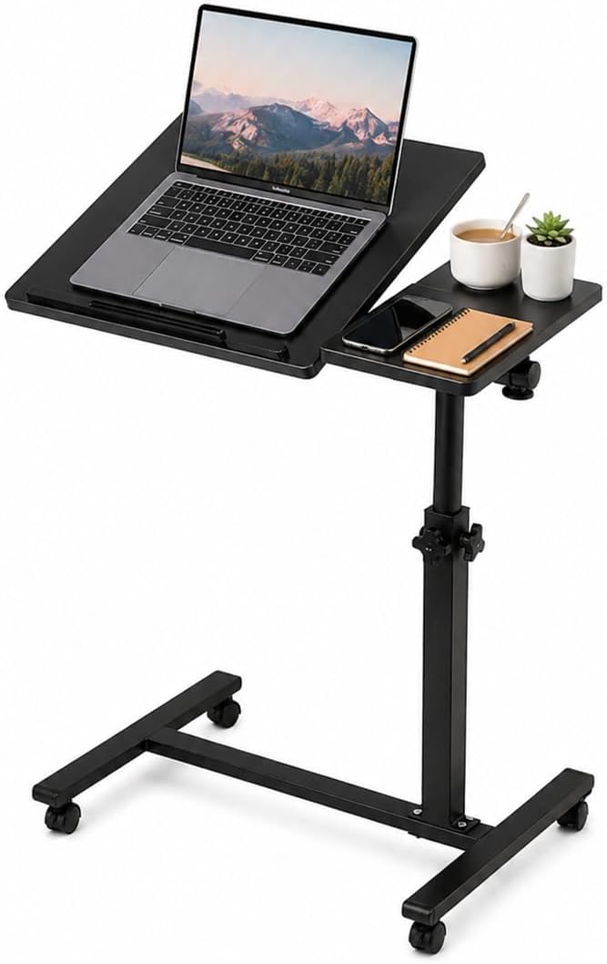 Rolling Laptop Desk with Wheels, Adjustable Height Bed Table for Sofa & Couch, Portable Mobile Workstation, Lockable Wheels, Compact Desk for Small Spaces, Home Office & Study by Unknown