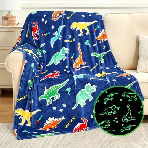 SOCHOW Glow in The Dark Dinosaur Blanket, Blue 50 x 60 Inches by SOCHOW